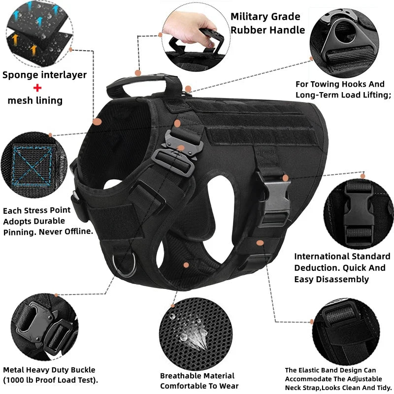 Tactical Dog Harness and Leash Set for All Breeds