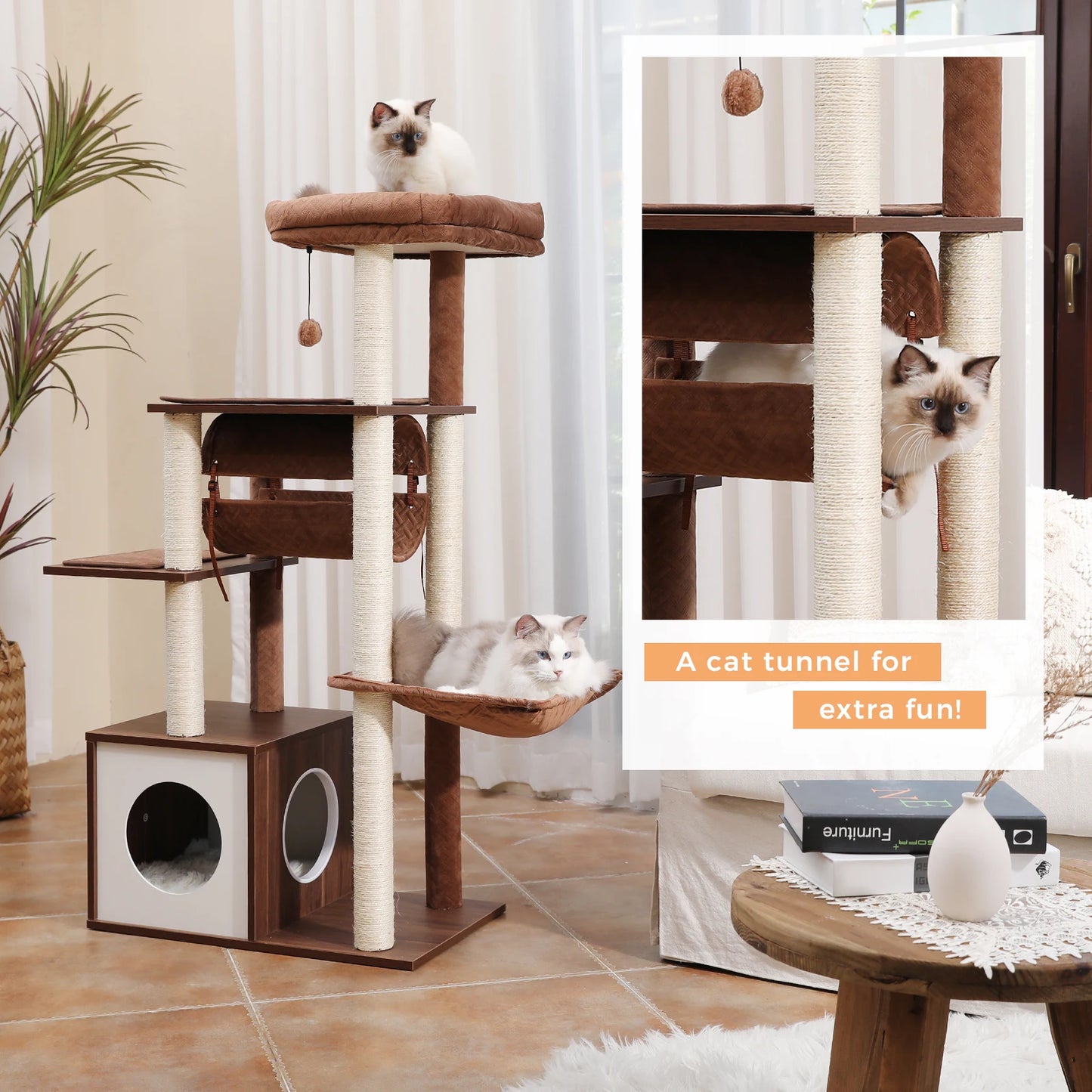 Modern Cat Tree with Cozy Condo and Swing for Indoor Cats
