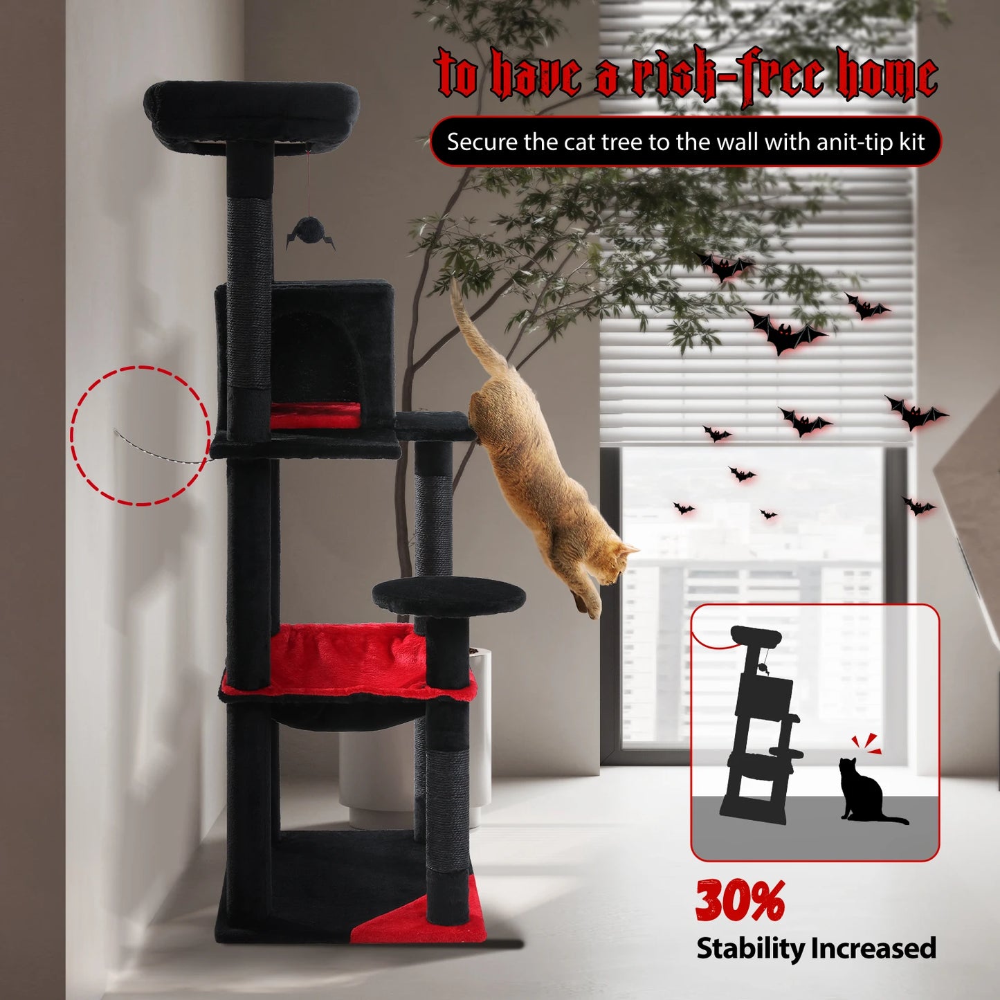 Gothic Cat Tree Tower With Hammock And Cozy Condo