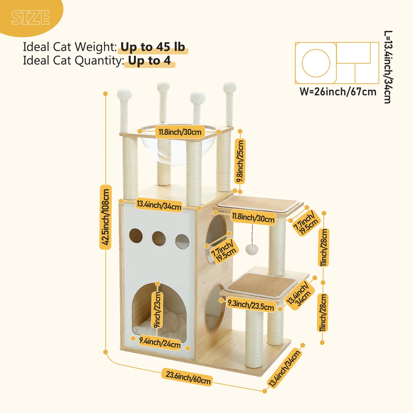 Modern Wooden Cat Tree with Condo and Scratching Posts