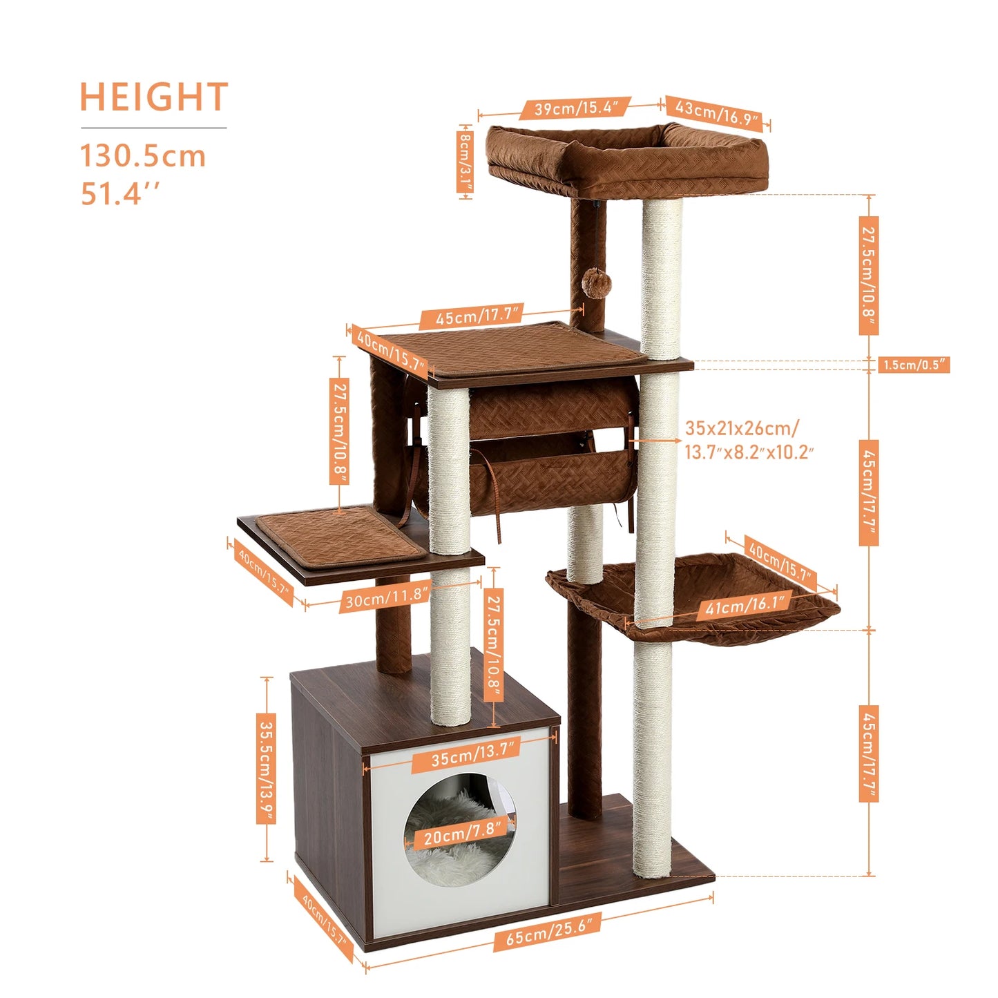 Modern Cat Tree with Cozy Condo and Swing for Indoor Cats