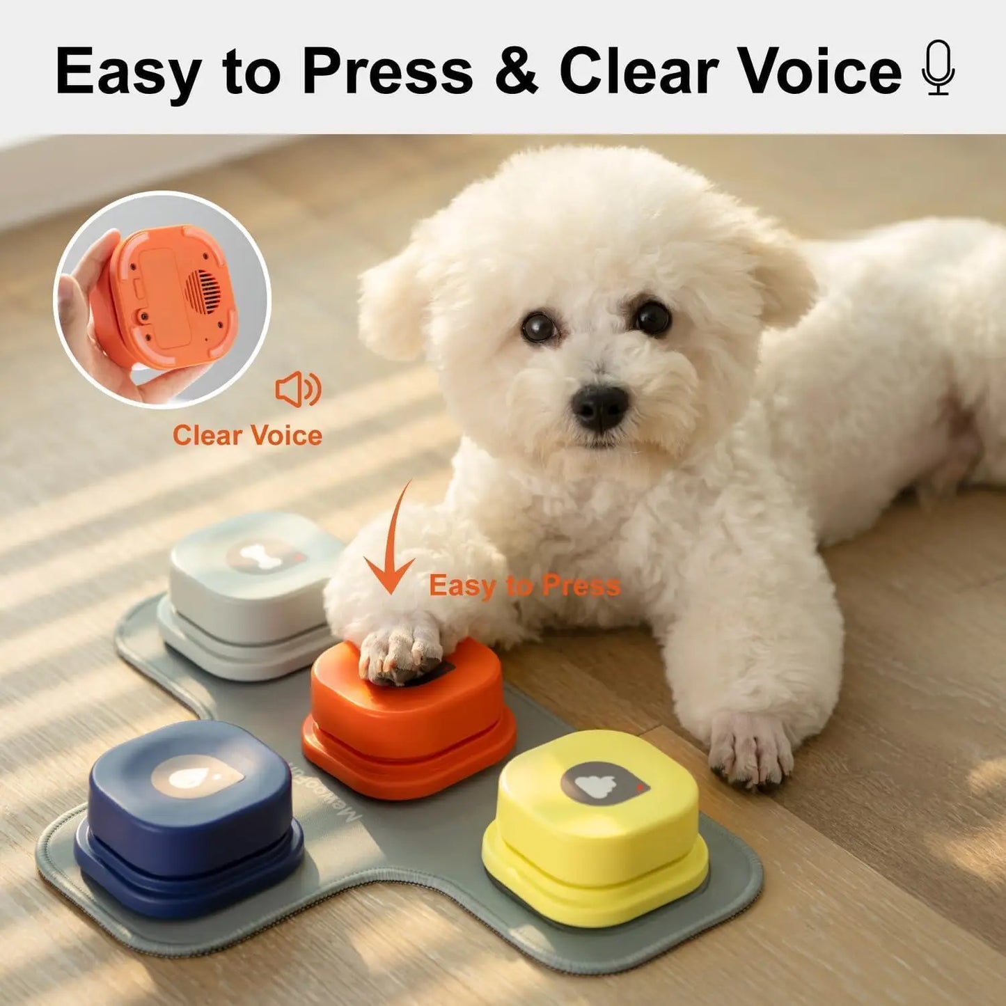 Mewoofun Dog Buttons with Rubber Mat Recordable Talking Buttons Set for Dog Training and Communication