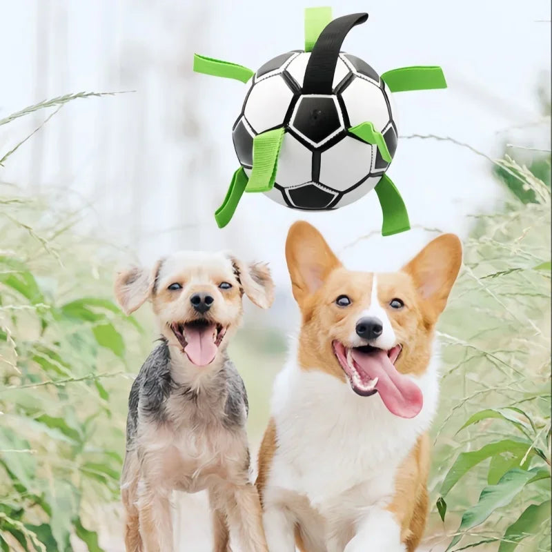 Durable Football Design Dog Toy with Straps for Training Play