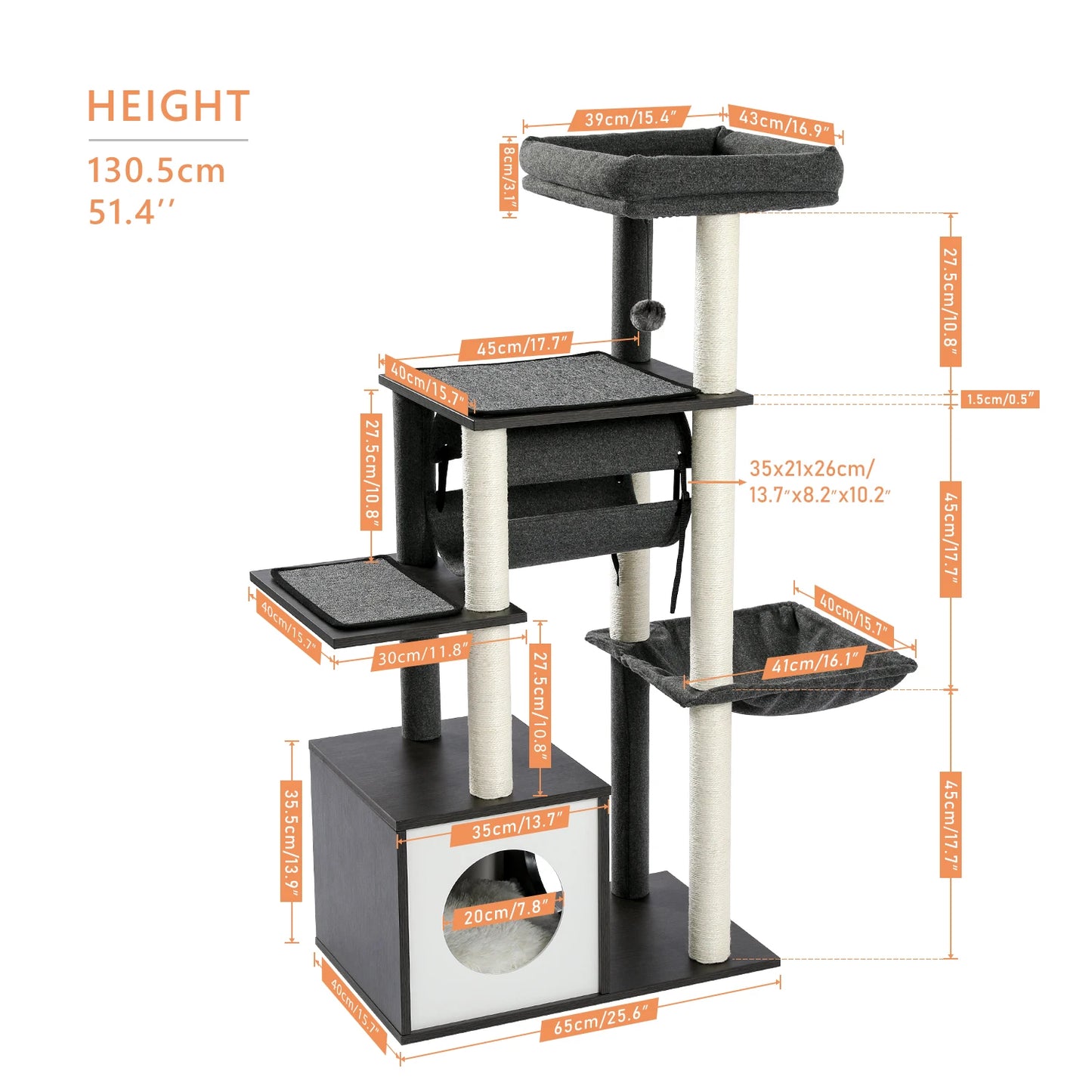 Modern Cat Tree with Cozy Condo and Swing for Indoor Cats