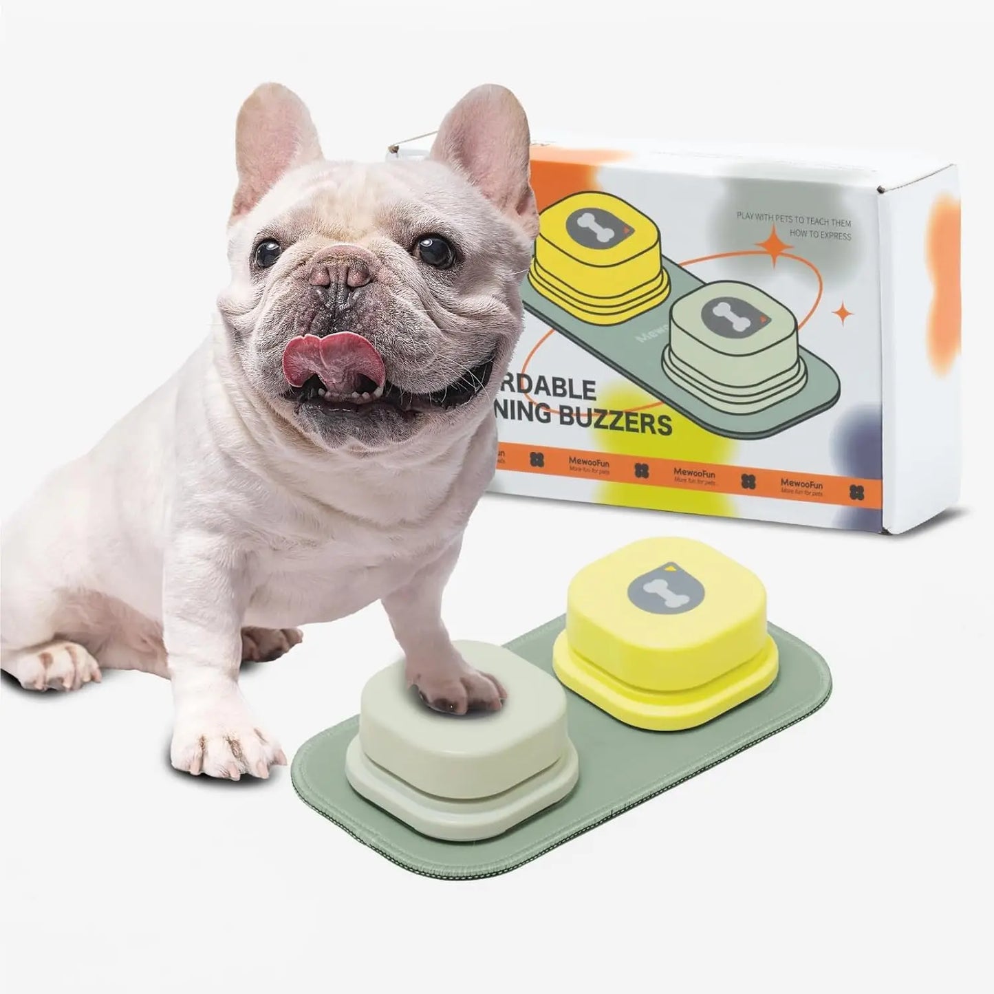 Mewoofun Dog Buttons with Rubber Mat Recordable Talking Buttons Set for Dog Training and Communication