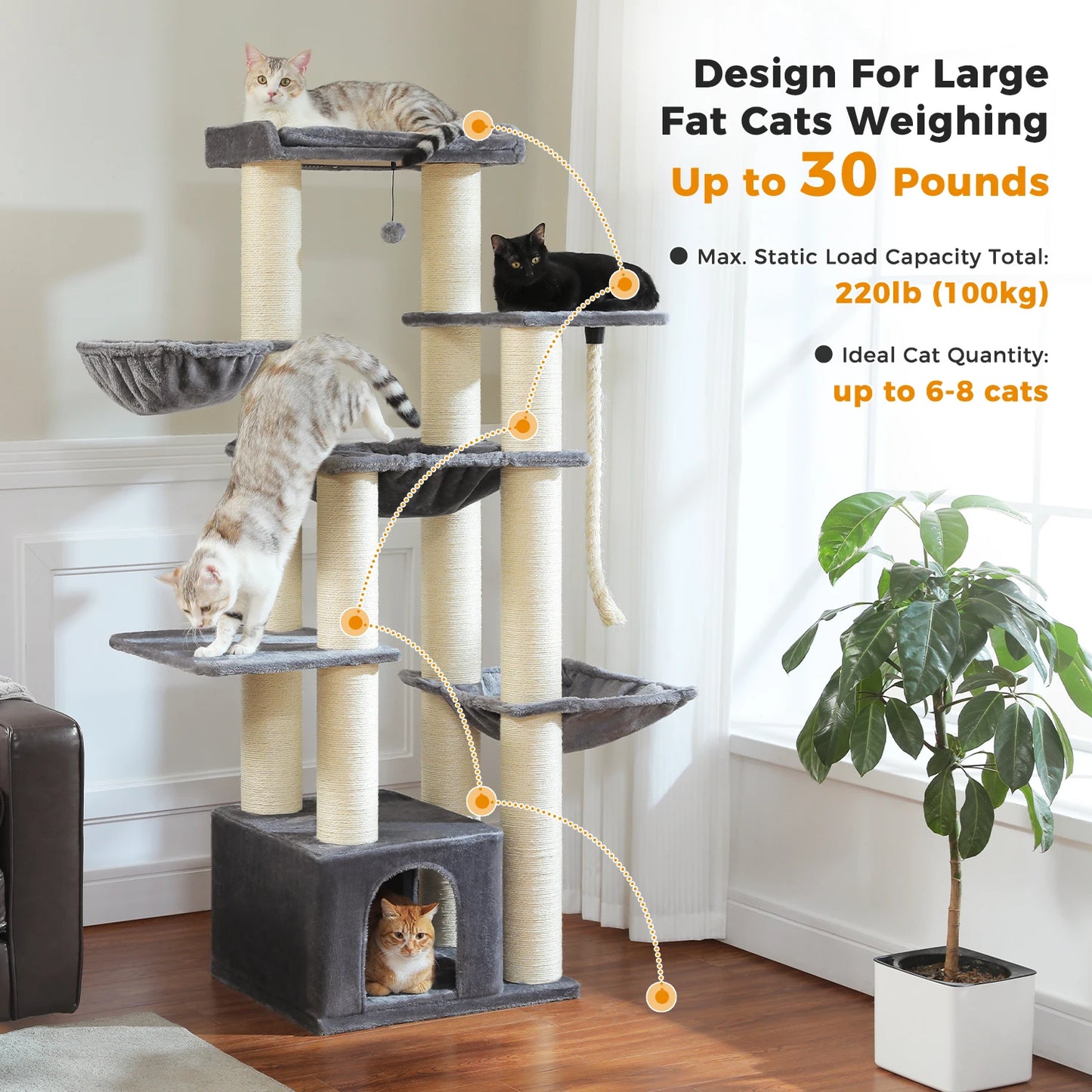Multi-Level Cat Tree with Cozy Condos and Scratching Posts