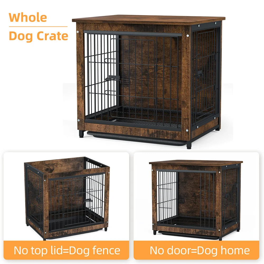 Elevated Wooden Dog Crate and Stylish Side Table Combo