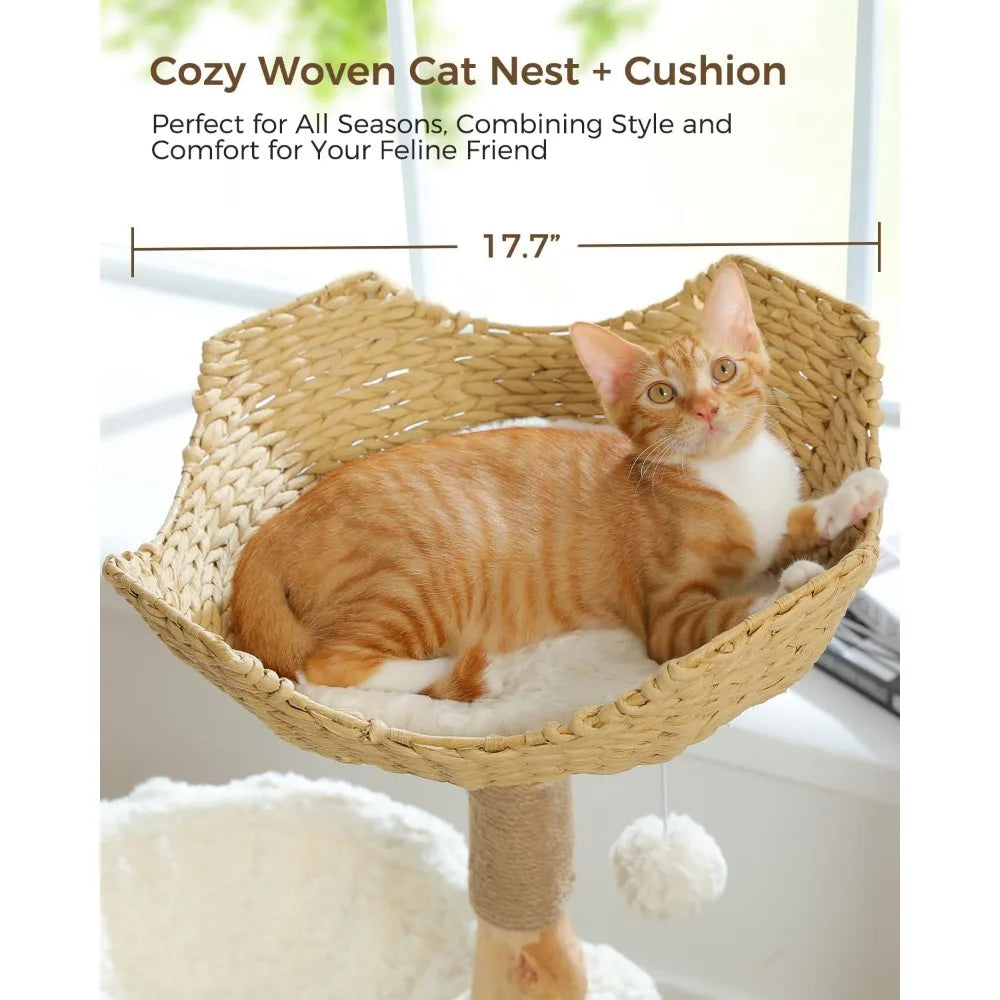 Luxury Cat Tree with Real Branches and Cozy Condo