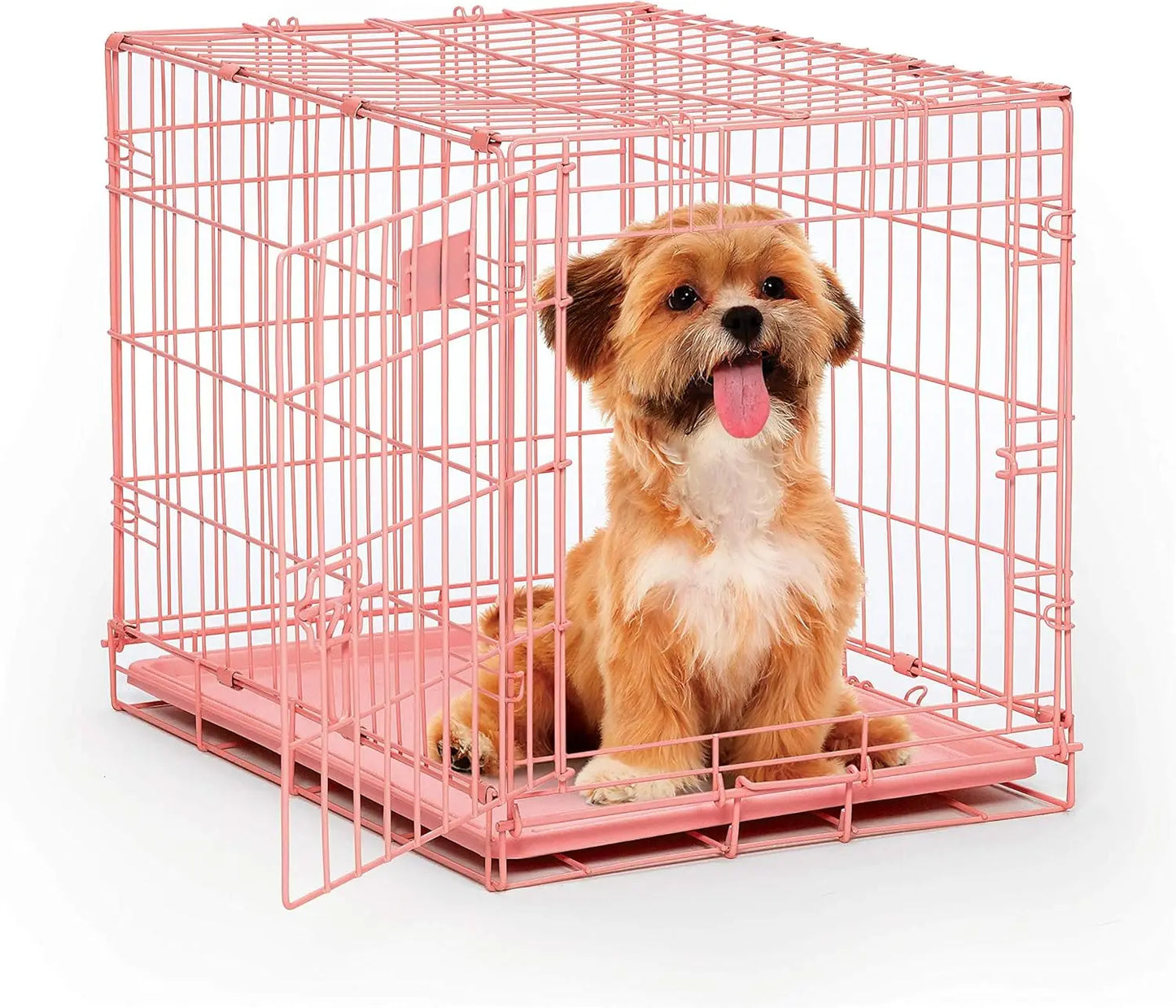 Secure Foldable Pink Metal Dog Crate with Divider Panel