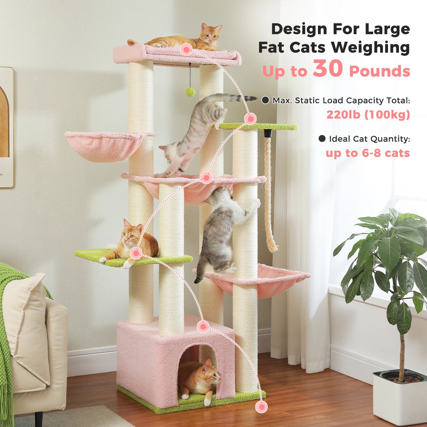 Multi-Level Cat Tree with Cozy Condos and Scratching Posts