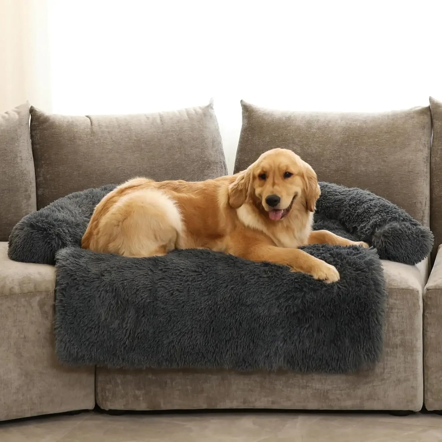 Calming Dog Bed Fluffy Plush Dog Mat for Furniture Protector with Removable Washable Cover for Large Medium Small Dogs and Cats