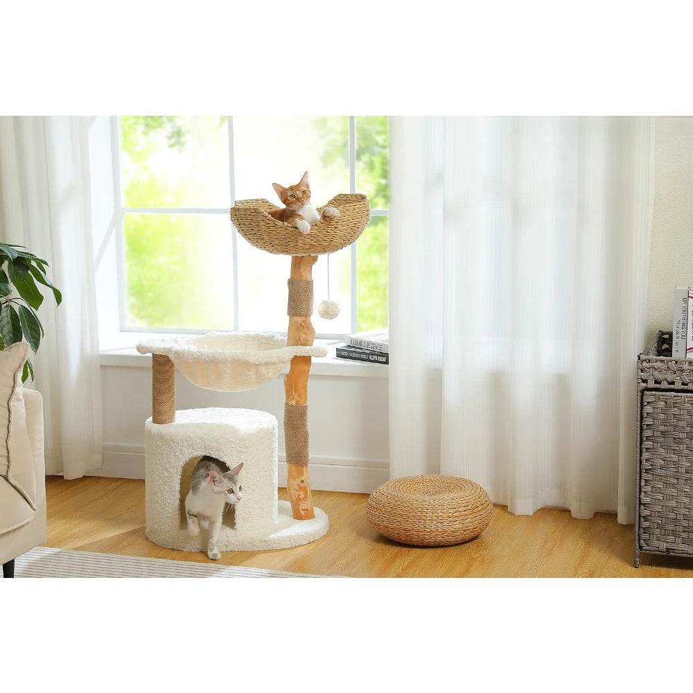 Luxury Cat Tree with Real Branches and Cozy Condo