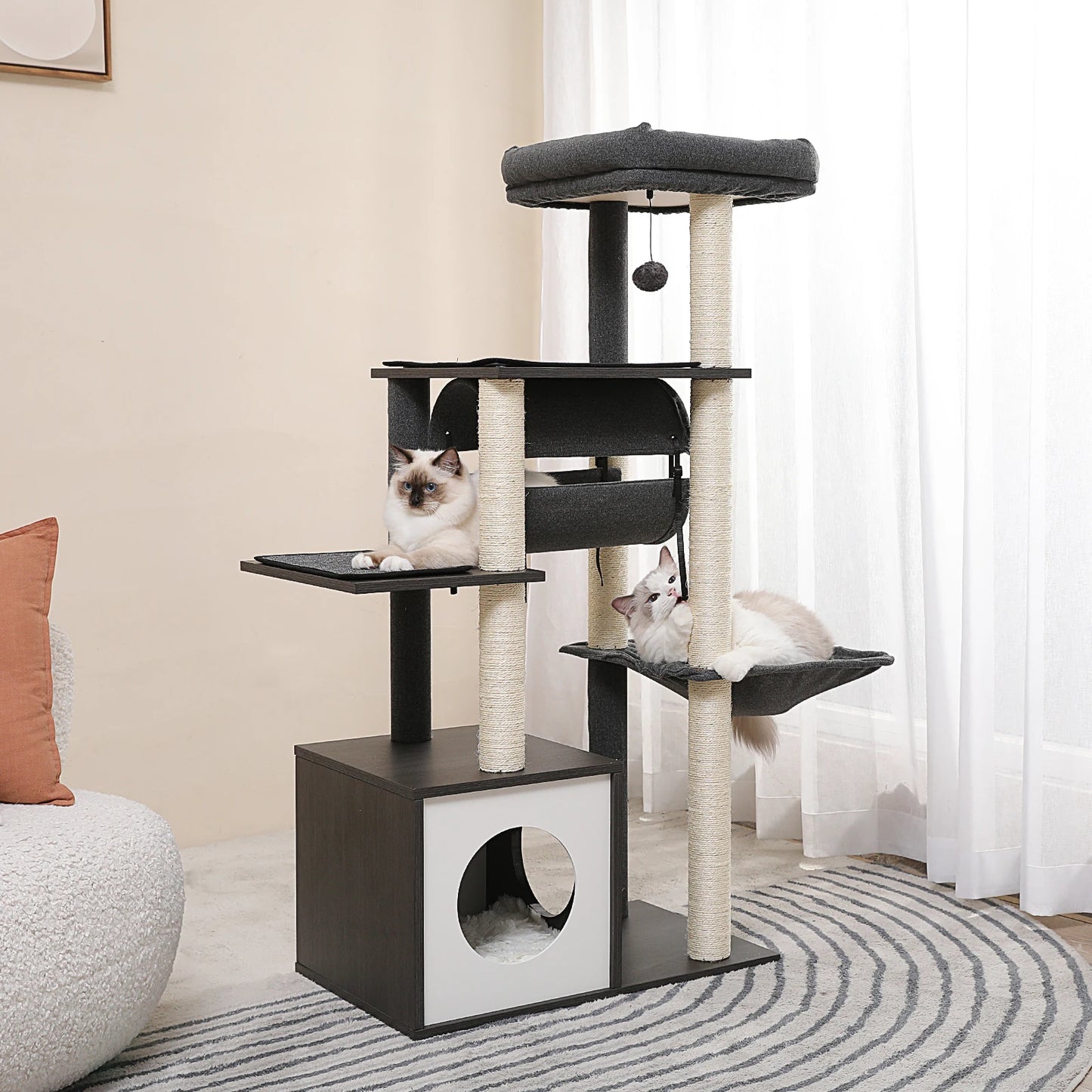 Modern Cat Tree with Cozy Condo and Swing for Indoor Cats