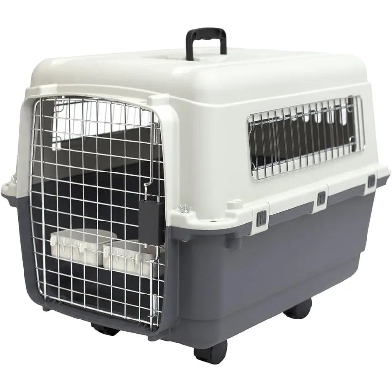 Durable Rolling Plastic Dog Crate with Wire Door