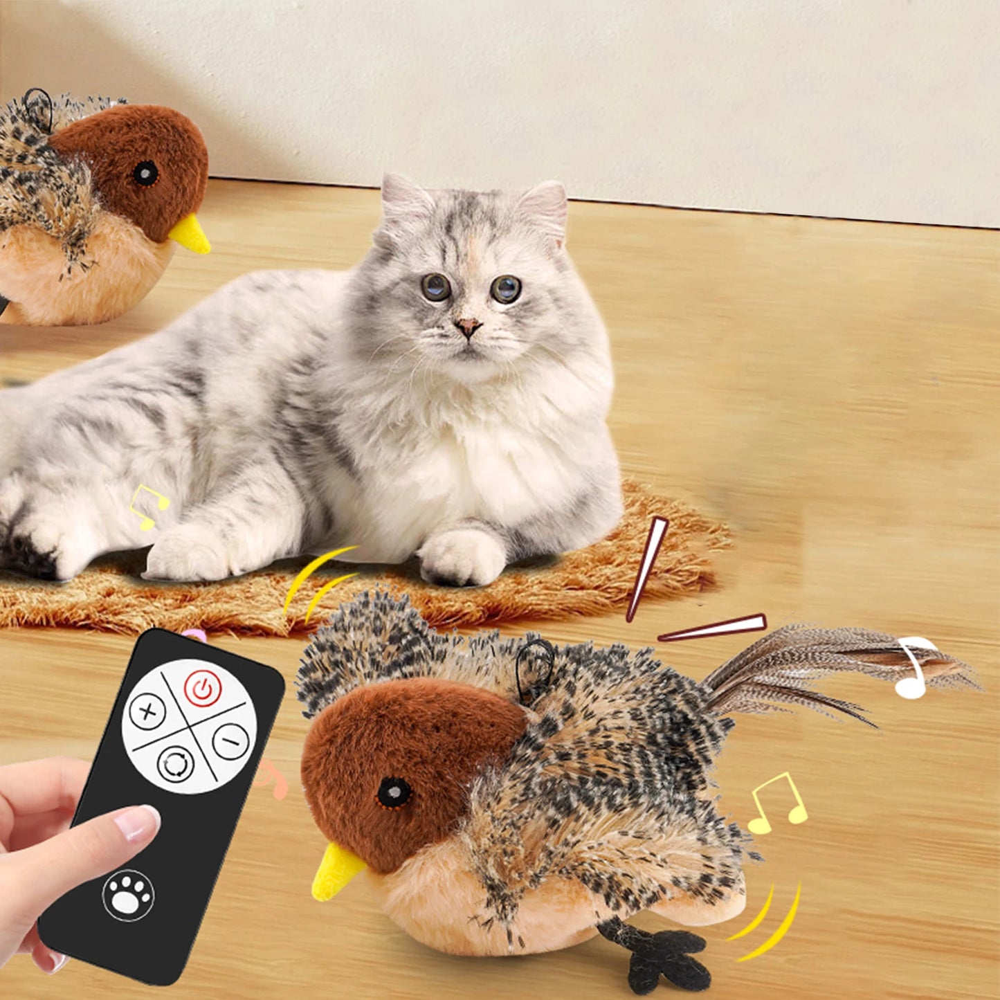 Interactive Plush Chirping Bird Toy for Cats and Kittens