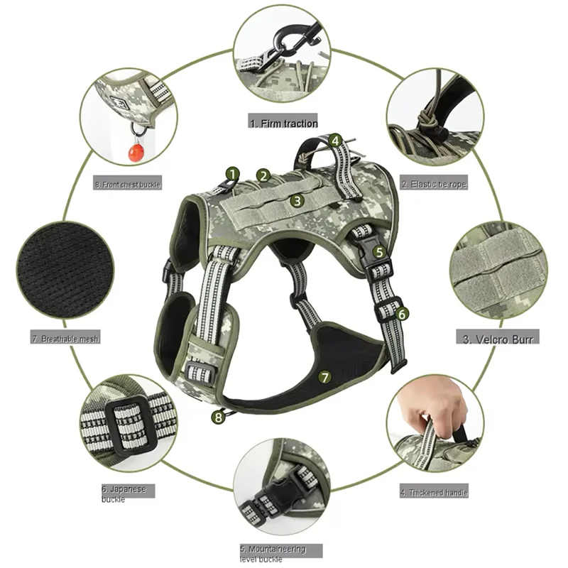 Reflective Tactical Dog Harness for Safe Training and Walking