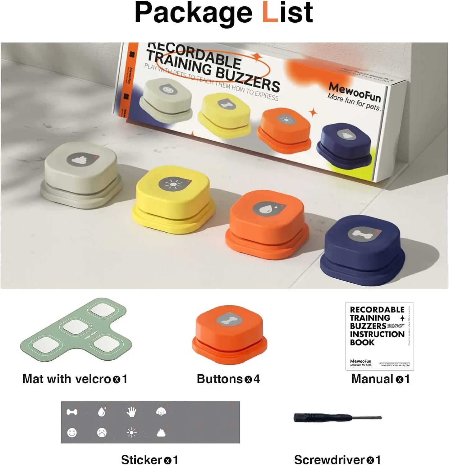 Mewoofun Dog Buttons with Rubber Mat Recordable Talking Buttons Set for Dog Training and Communication