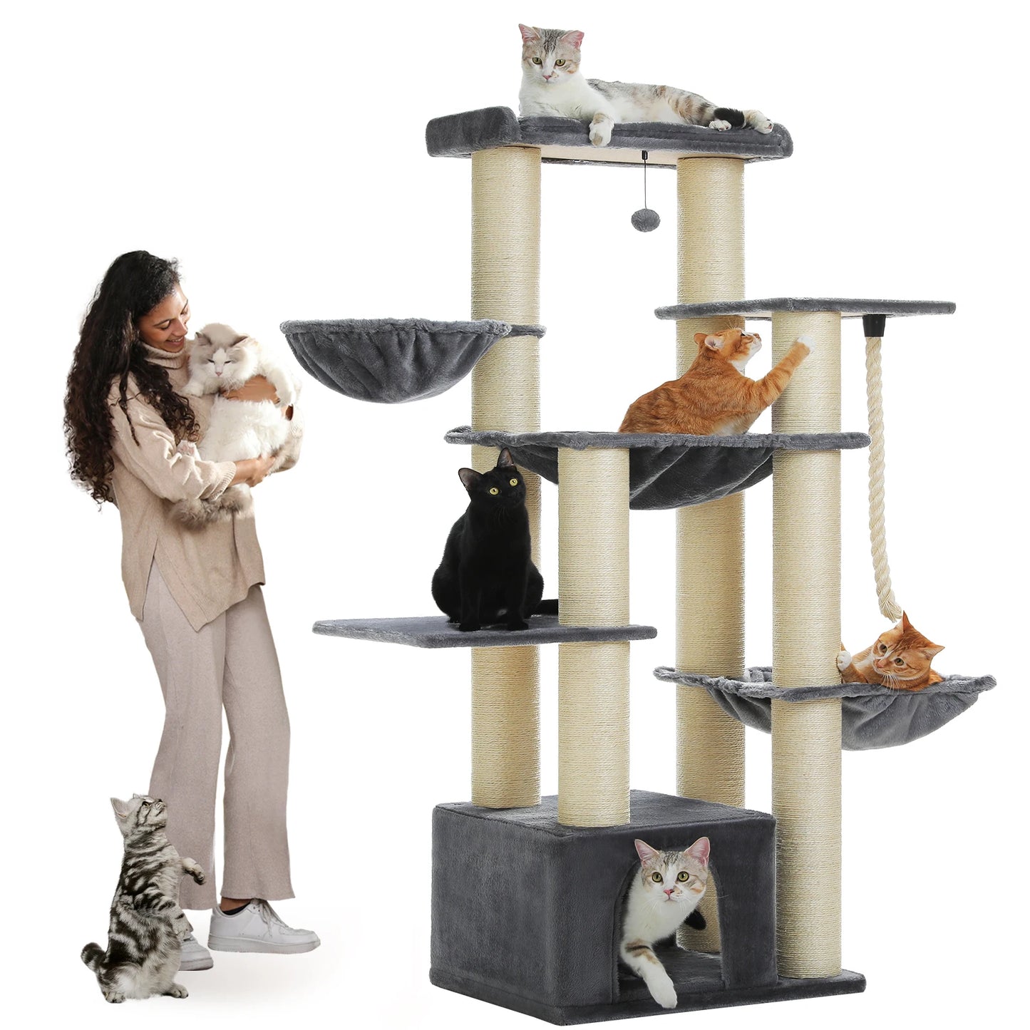 Multi-Level Cat Tree with Cozy Condos and Scratching Posts