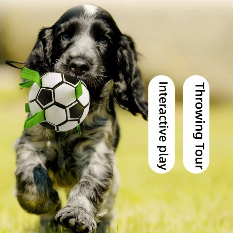 Durable Football Design Dog Toy with Straps for Training Play