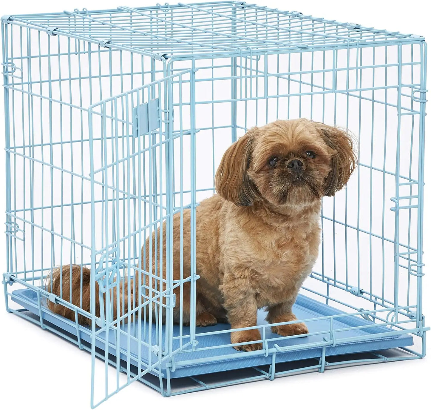Secure Foldable Pink Metal Dog Crate with Divider Panel