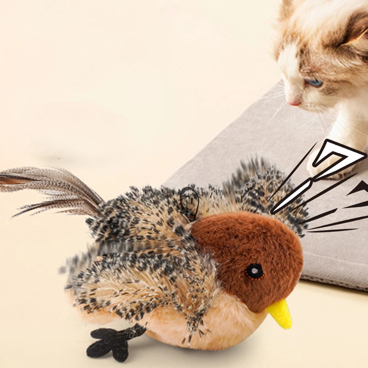 Interactive Plush Chirping Bird Toy for Cats and Kittens
