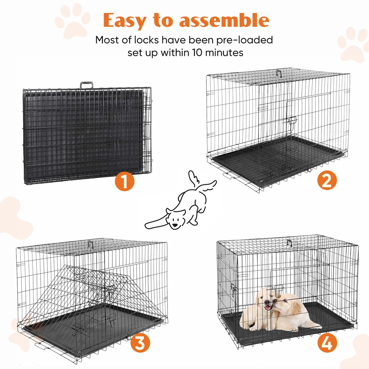 JHK Double Door Folding Dog Cage for Indoor and Outdoor Use