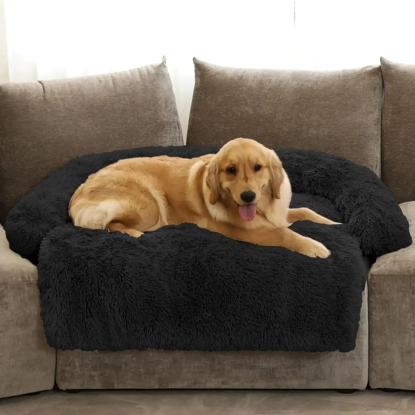 Calming Dog Bed Fluffy Plush Dog Mat for Furniture Protector with Removable Washable Cover for Large Medium Small Dogs and Cats