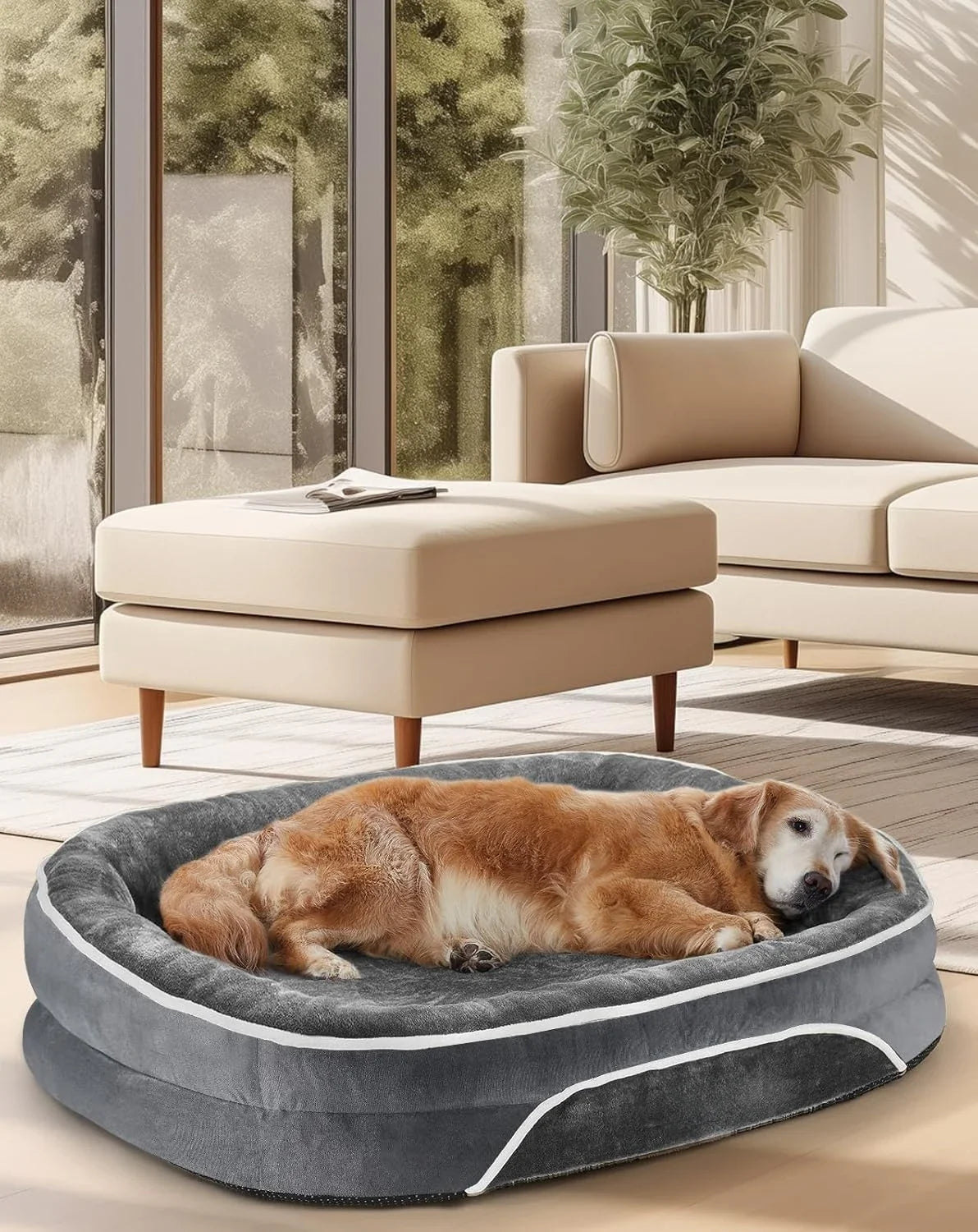 Orthopedic Dog Bed Couch for Large Pets with Egg Foam Support Four Sided Bolster Cushions and Tear Resistant Fabric
