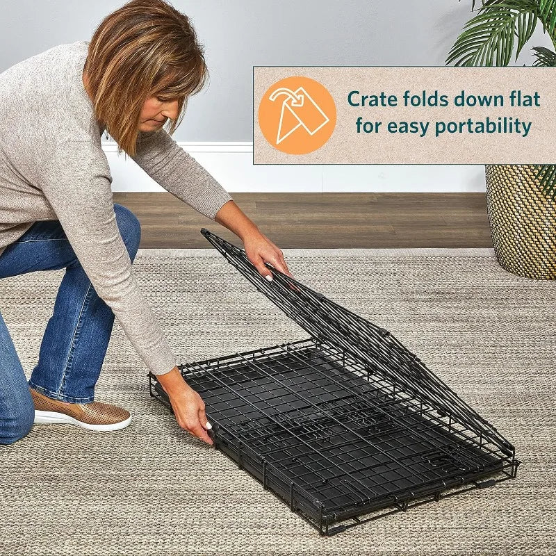 Secure Foldable Metal Dog Crate with Divider and Leak-Proof Pan