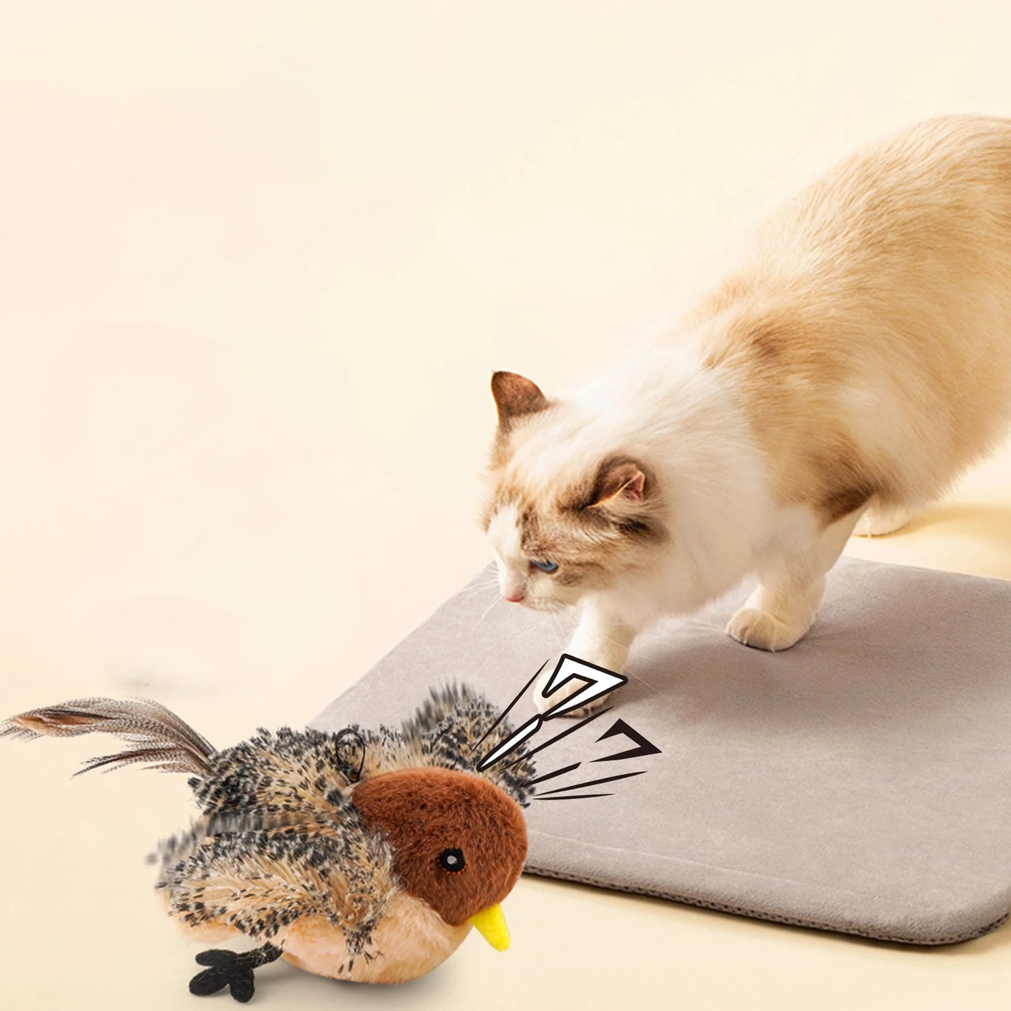 Interactive Plush Chirping Bird Toy for Cats and Kittens