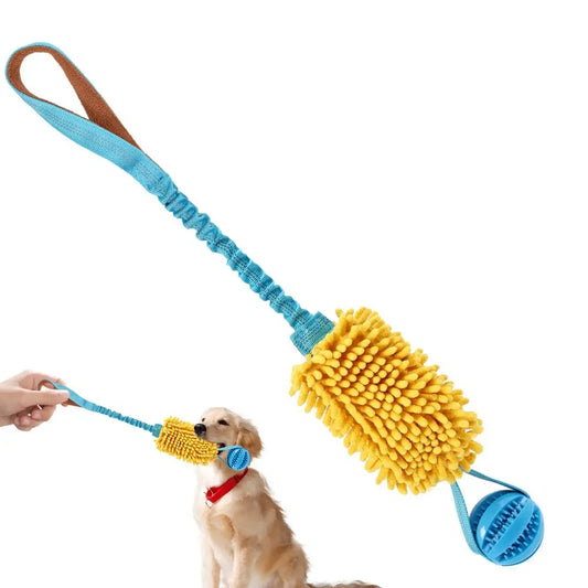 Interactive Dog Tug Toy with Squeaky Chew and Elastic Drawstring