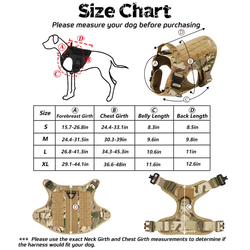 Tactical Dog Harness Collar Leash Set for Large Dogs