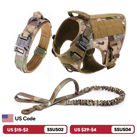 Tactical Dog Harness Collar Leash Set for Large Dogs