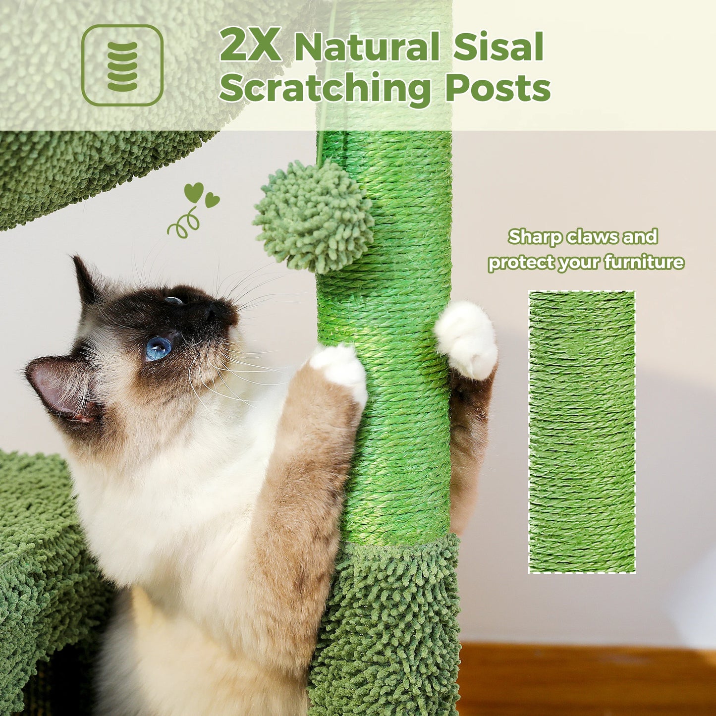 Cactus Cat Tree with Condo Hammock and Scratching Post