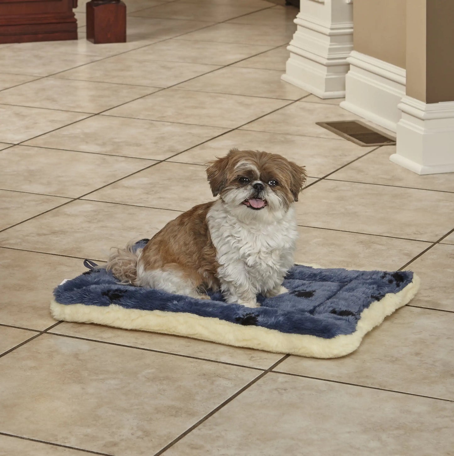 Midwest Homes for Pets Blue Paw Print Reversible Fleece Dog Bed Designed to Fit 24 Inch Crate