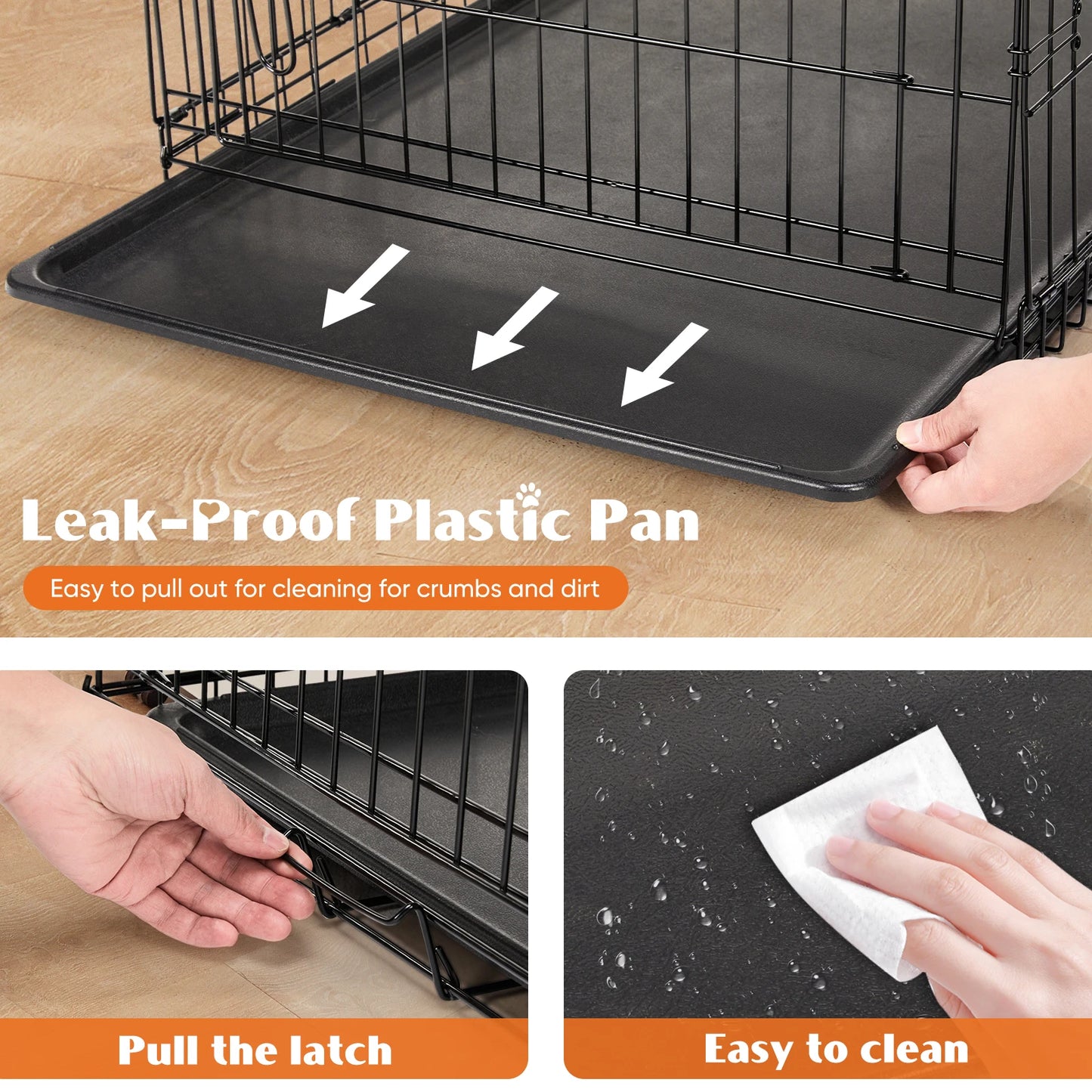 JHK Double Door Folding Metal Wire Dog Cage with Leak-Proof Tray