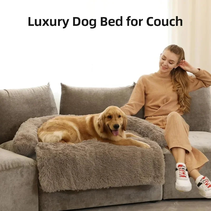 Calming Dog Bed Fluffy Plush Dog Mat for Furniture Protector with Removable Washable Cover for Large Medium Small Dogs and Cats