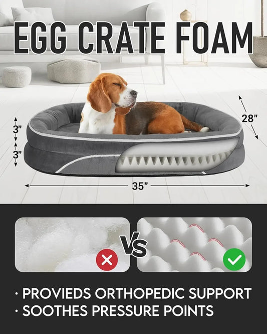 Orthopedic Dog Bed Couch for Large Pets with Egg Foam Support Four Sided Bolster Cushions and Tear Resistant Fabric
