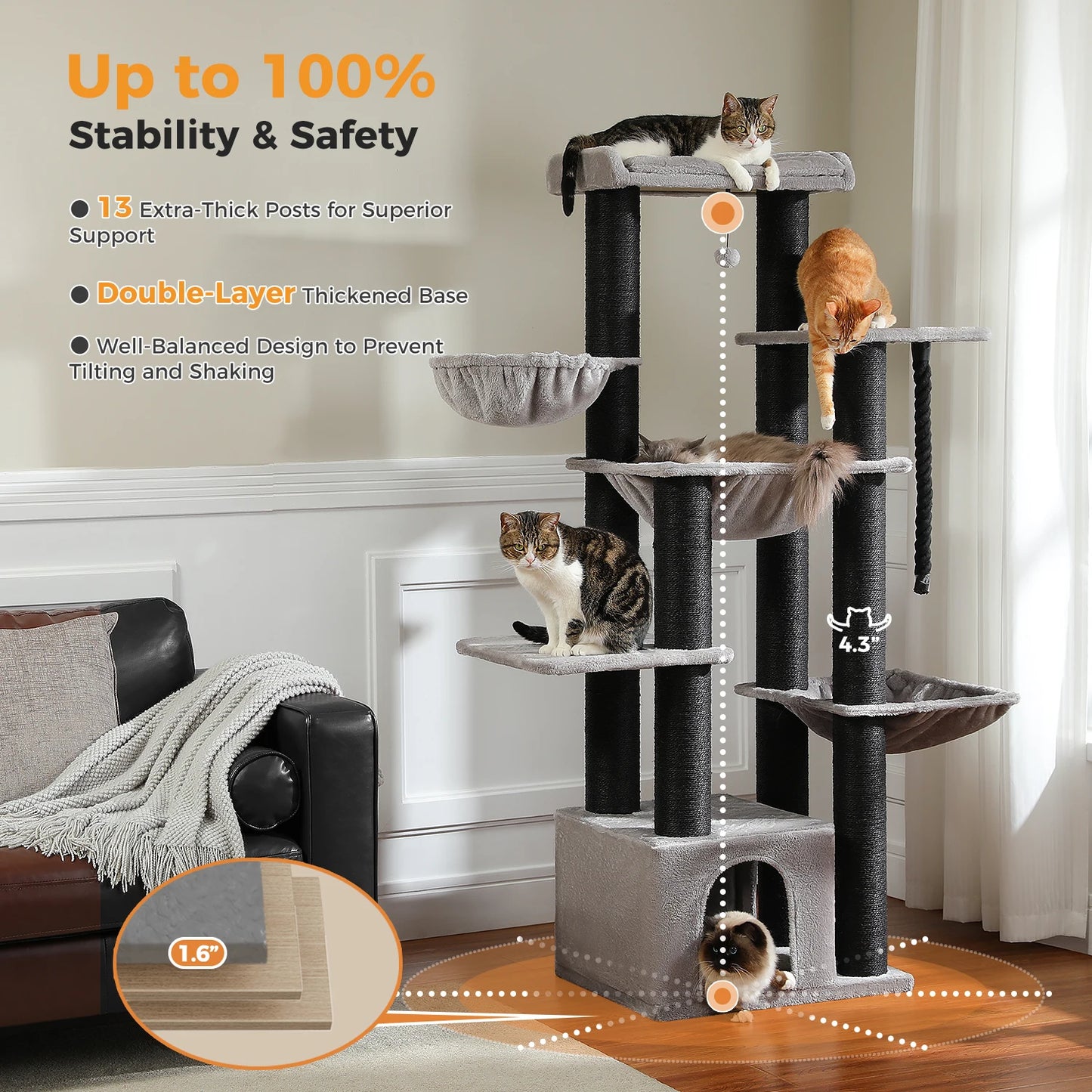 Multi-Level Cat Tree with Cozy Condos and Scratching Posts
