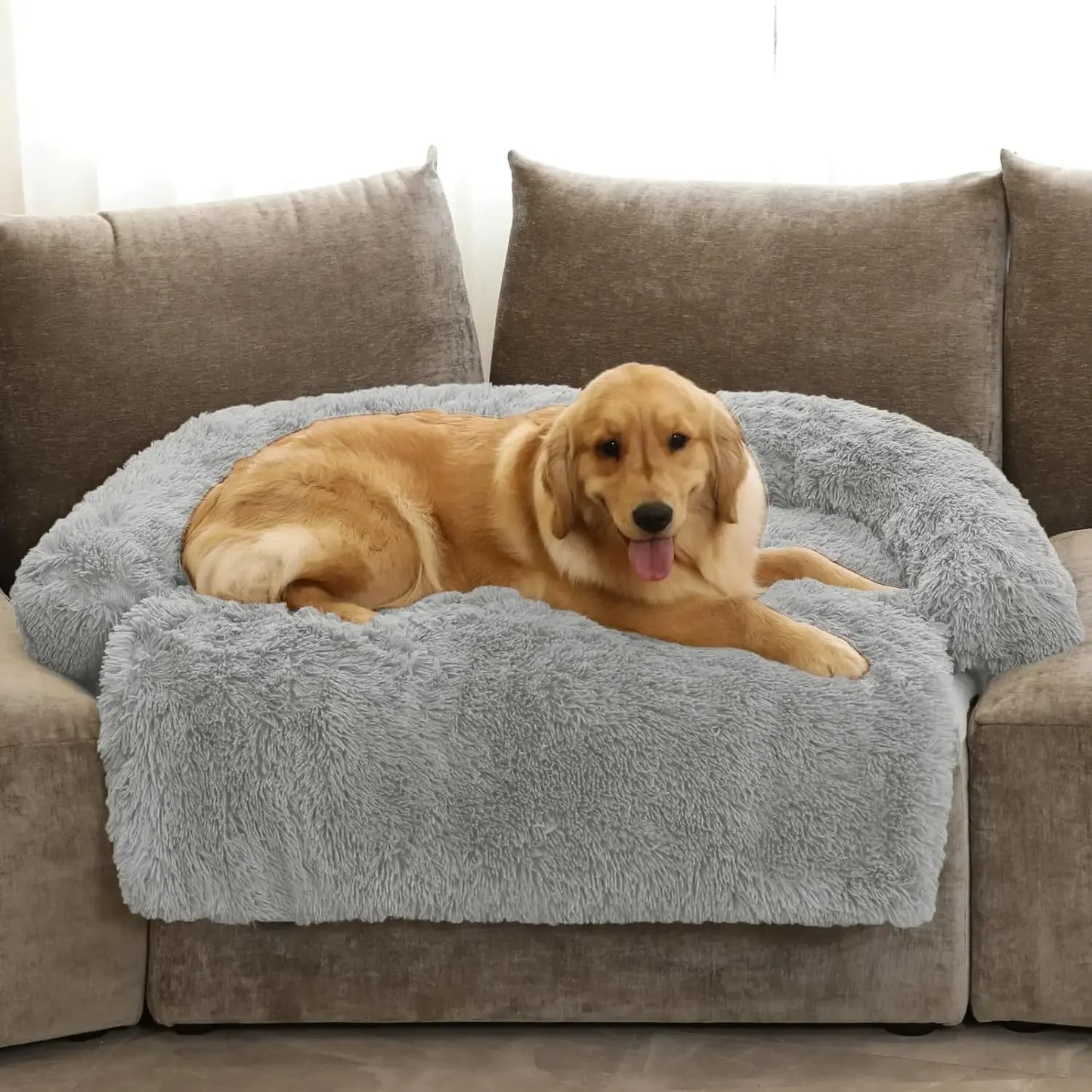 Calming Dog Bed Fluffy Plush Dog Mat for Furniture Protector with Removable Washable Cover for Large Medium Small Dogs and Cats