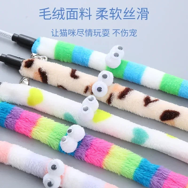 Interactive Feather Cat Teaser Wand with Fun Caterpillar Design