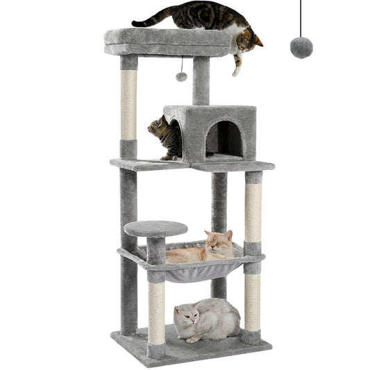 Deluxe Cat Tree Tower with Cozy Hammock and Scratching Posts
