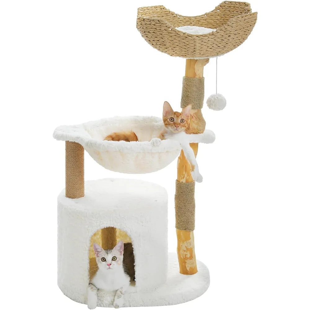 Luxury Cat Tree with Real Branches and Cozy Condo