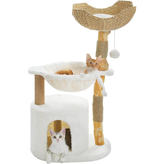 Luxury Cat Tree with Real Branches and Cozy Condo
