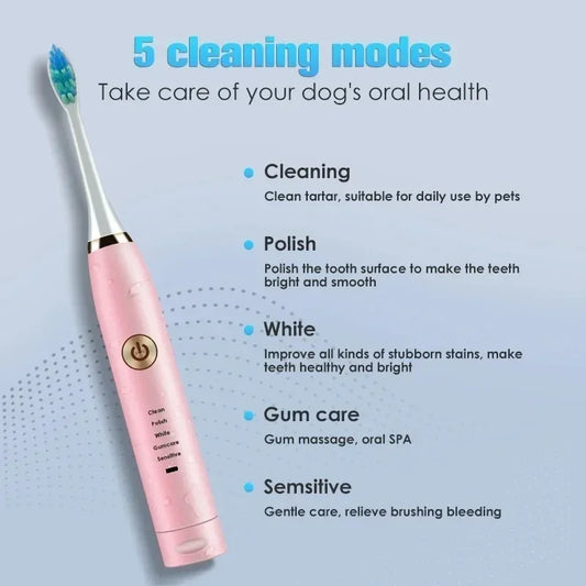 Electric Pet Toothbrush For Dogs And Cats With Rechargeable Head