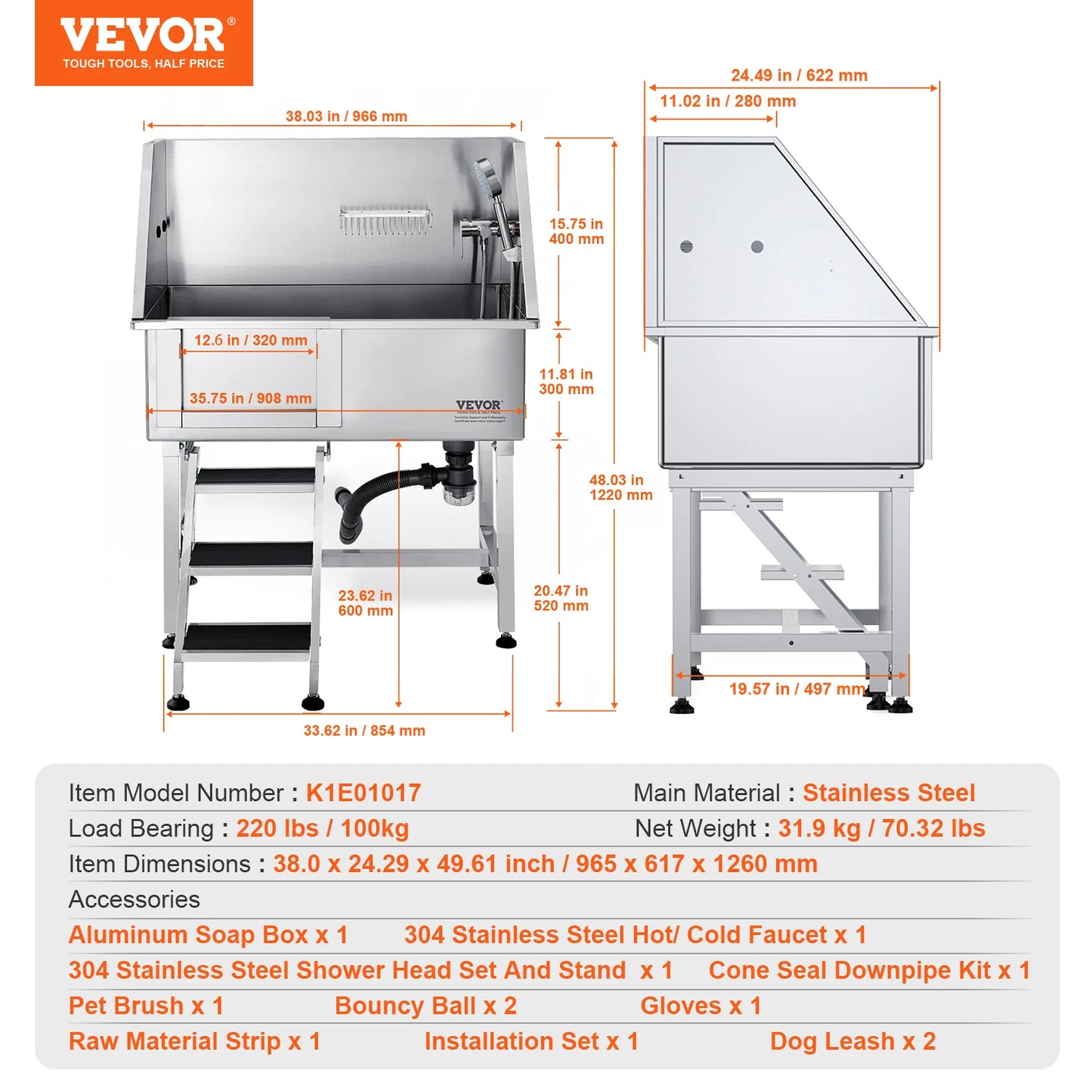VEVOR Pet Dog Grooming Tub with Storage for Easy Bathing