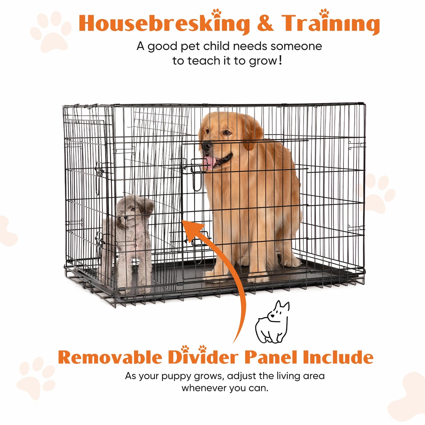 JHK Double Door Folding Metal Wire Dog Cage with Leak-Proof Tray