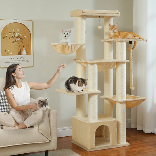 Multi-Level Cat Tree with Cozy Condos and Scratching Posts