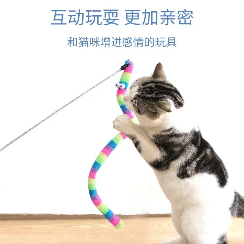 Interactive Feather Cat Teaser Wand with Fun Caterpillar Design