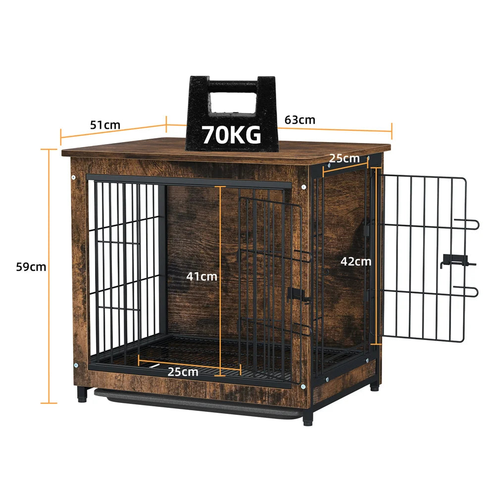 Elevated Wooden Dog Crate and Stylish Side Table Combo